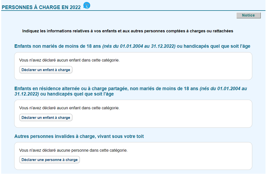 Personnes à charge 2022