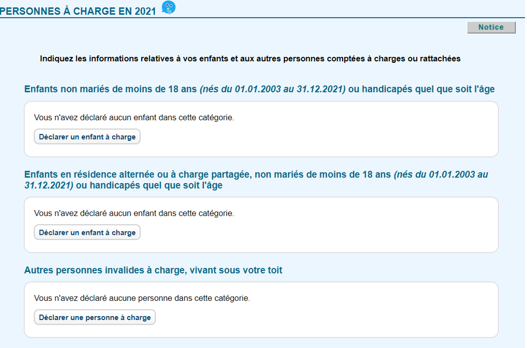 Personnes à charge 2021