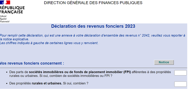 Déclaration spéciale revenus fonciers