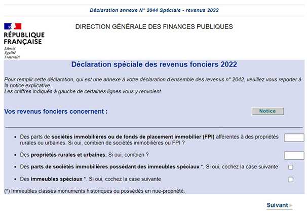 Déclaration spéciale revenus fonciers